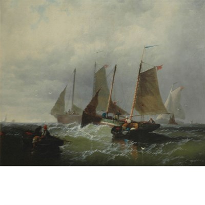 Lot 46 - European School 19th Century Ships at Sea Oil...