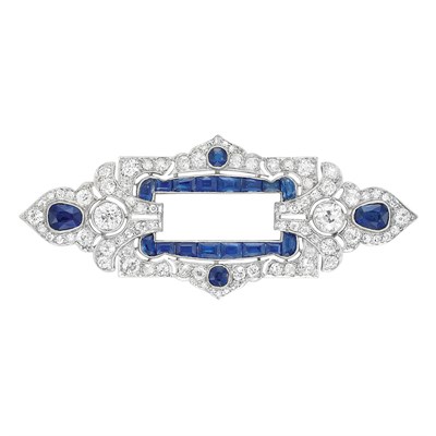 Lot 149 - Platinum, Diamond and Sapphire Brooch, France