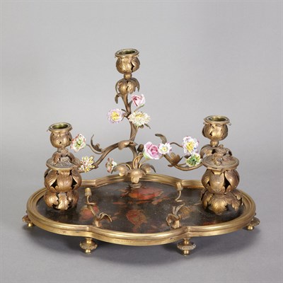 Lot 216 - Chinese Lacquered, Gilt-Metal and Floral...