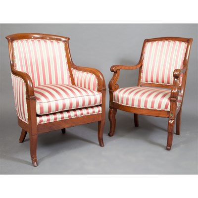 Lot 468 - Empire Style Mahogany Fauteuil; Together with...