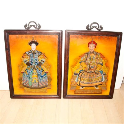 Lot 185 - Pair of Framed Chinese Ancestoral Portraits...