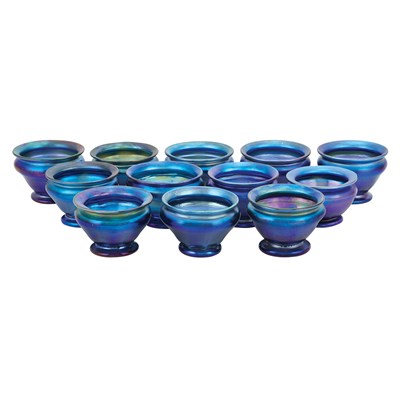 Lot 510 - Set of Twelve Tiffany Blue Favrile Glass...