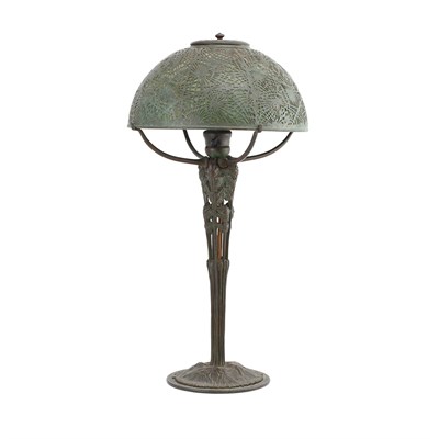 Lot 525 - Tiffany Studios Bronze and Favrile Glass Lamp...
