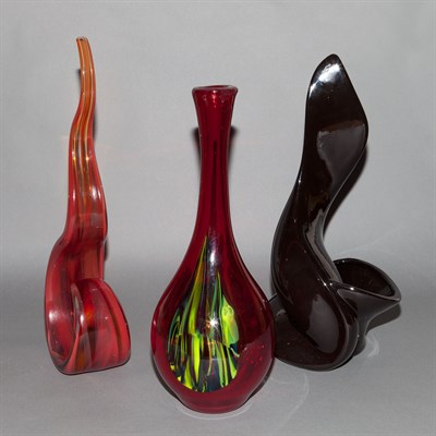 Lot 214 - Group of Four Colored Glass Vases Height of...