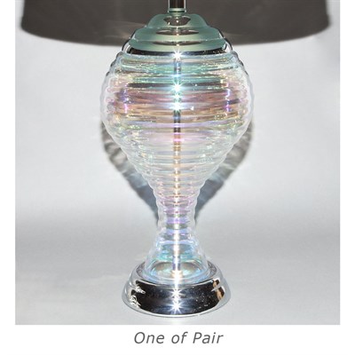 Lot 216 - Pair of Iridescent Glass Lamps Each with a...