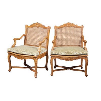 Lot 306 - Pair of Regence Beechwood Fauteuils a la Reine...