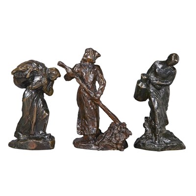 Lot 487 - Three Bronze Figures of Female Laborers Cast...