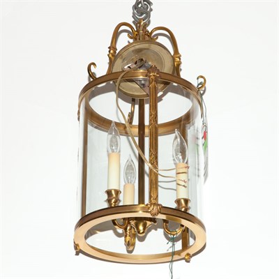 Lot 557 - Neoclassical Style Glass and Brass Lantern...