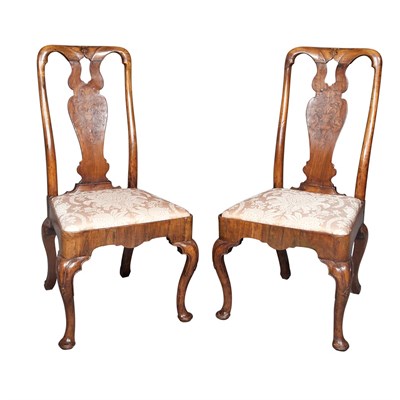 Lot 165 - Pair of George I Inlaid Walnut Side Chairs...