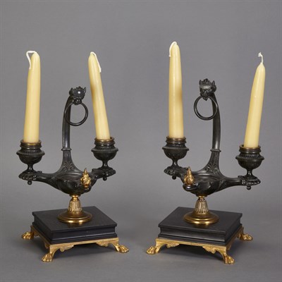 Lot 142 - Pair of Regency Gilt and Patinated-Bronze Oil...