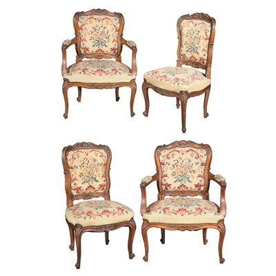Lot 371 - Set of Four Louis XV Style Carved Mahogany...