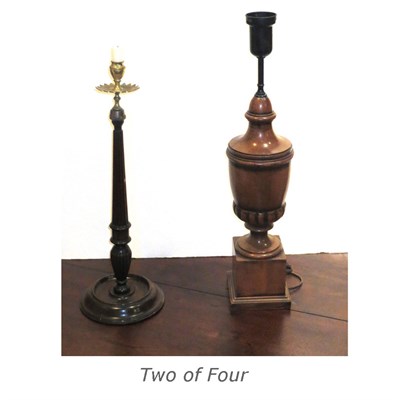 Lot 158 - Two Pairs of Wood Columnar-Form Lamps Height...
