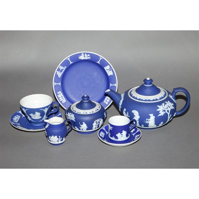 Lot 244 - Group of Wedgwood Blue Jasperware Table...