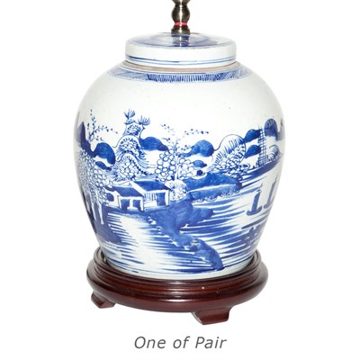 Lot 272 - Pair of Chinese Blue and White Porcelain Lamps...