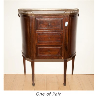 Lot 282 - Pair of Lous XVI Style Marble Top Mahogany...