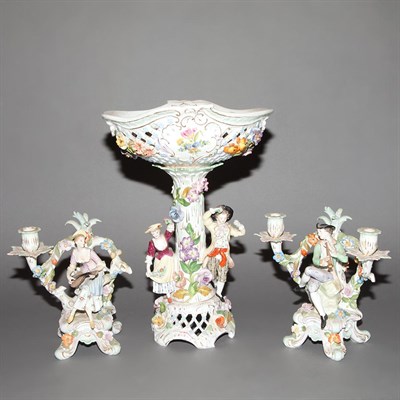 Lot 360 - Dresden Porcelain Figural Garniture In the...