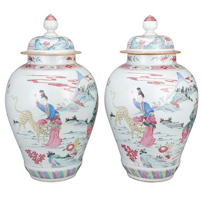 Lot 401 - Pair of Chinese Famille Rose Glazed Porcelain...