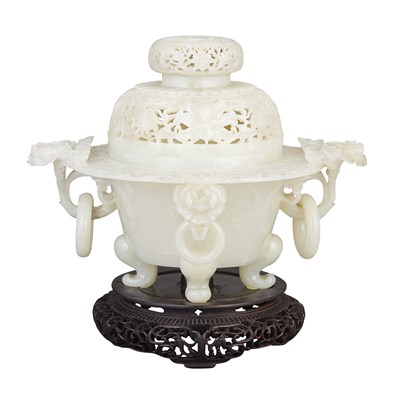 Lot 419 - Chinese White Jade Covered Censer Late Qing...