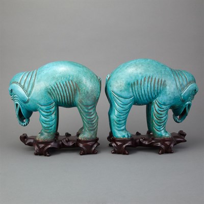 Lot 195 - Pair of Chinese Turquoise Glazed Pottery...