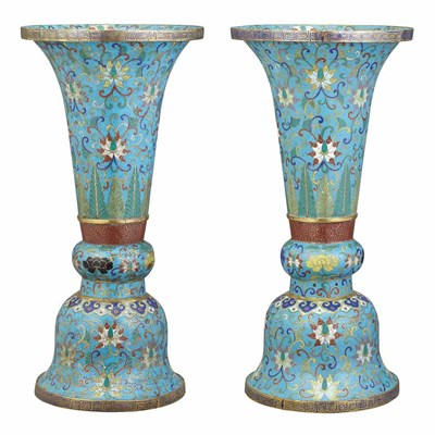 Lot 137 - Pair of Chinese Cloisonne Enameled Vases Each...