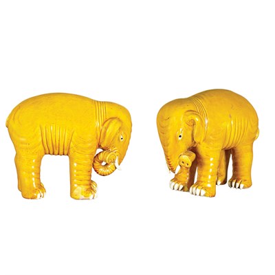 Lot 174 - Two Similar Yellow Glazed Porcelain Elephants...