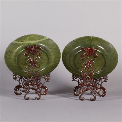 Lot 134 - Pair of Chinese Spinach Green Jade Dishes...