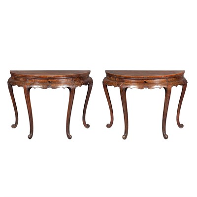 Lot 425 - Pair of Chinese Elm Wood Demi Lune Tables 18th...