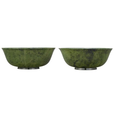 Lot 133 - Pair of Chinese Spinach Jade Bowls 19th/20th...