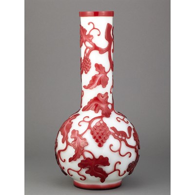 Lot 177 - Chinese Red Overlay White Glass Bottle Vase...