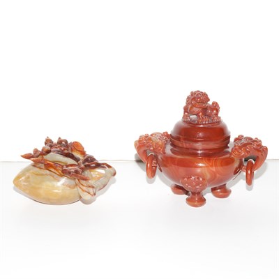 Lot 550 - Chinese Carnelian Hardstone Censer Height 6 1/...