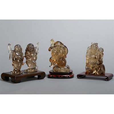 Lot 430 - Group of Four Chinese Smokey Quartz Figures...