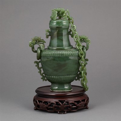 Lot 417 - Chinese Mughal Style Spinach Jade Covered Vase...