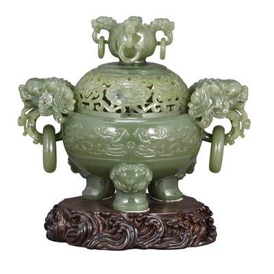 Lot 416 - Chinese Celadon Jade Censer Of compressed...