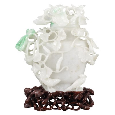 Lot 409 - Chinese Jadeite Covered Vase The shouldered...