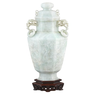 Lot 411 - Chinese Jadeite Vase Of hexagonal section,...