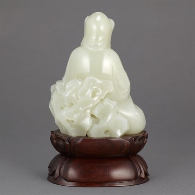 Lot 413 - Chinese White Jade Figure of Guanyin Seated...