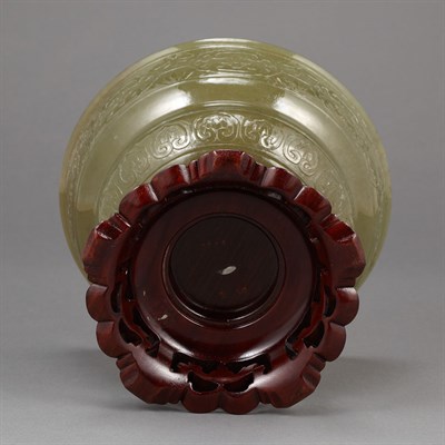 Lot 415 - Chinese Celadon Jade Bowl Of tapering lobed...