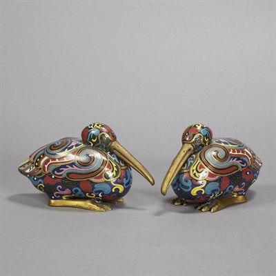 Lot 263 - Pair of Chinese Cloisonne Bird-Form Boxes...