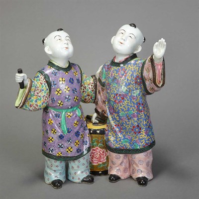 Lot 199 - Chinese Famille Rose Glazed Porcelain Boys...