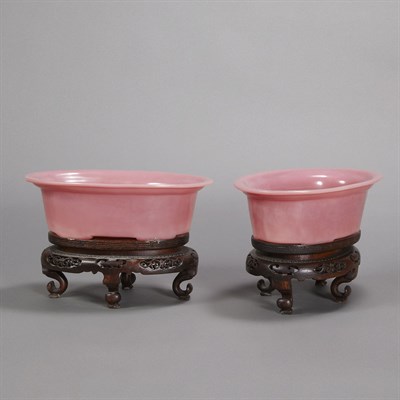 Lot 201 - Pair of Chinese Pink Glass Jardinieres on...