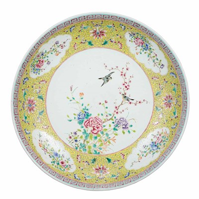Lot 406 - Chinese Yellow Ground Famille Rose Glazed...