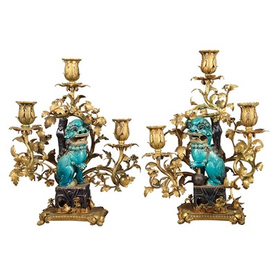 Lot 184 - Pair of Louis XV Style Chinese Turquoise and...
