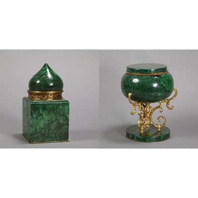 Lot 302 - Two Gilt-Metal Mounted Malachite Veneered...