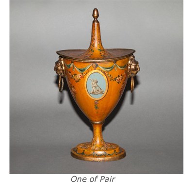 Lot 547 - Pair of Neoclassical Style Tole Urns Height 12...