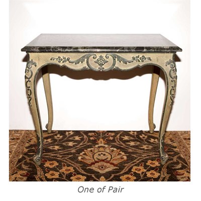 Lot 588 - Pair of Louis XV Style Marble Top Painted Side...