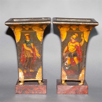 Lot 590 - Pair of Regency Style Tole Jardinieres Height...