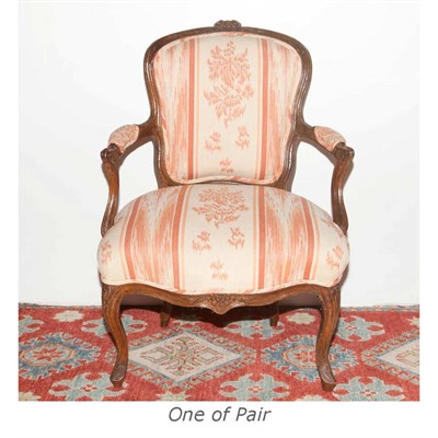 Lot 629 - Pair of Louis XV Style Walnut Fauteuils