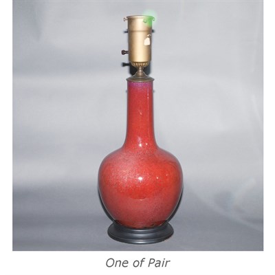 Lot 637 - Pair of Chinese Red Glazed Porcelain Lamps...