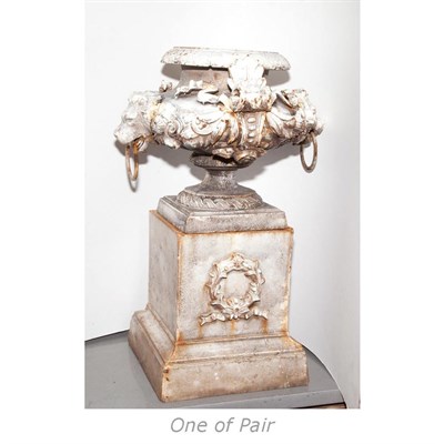 Lot 645 - Pair of White Painted Iron Garden Urns on...
