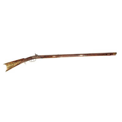 Lot 216 - Faux Tiger Maple Flintlock Kentucky Rifle Mid...